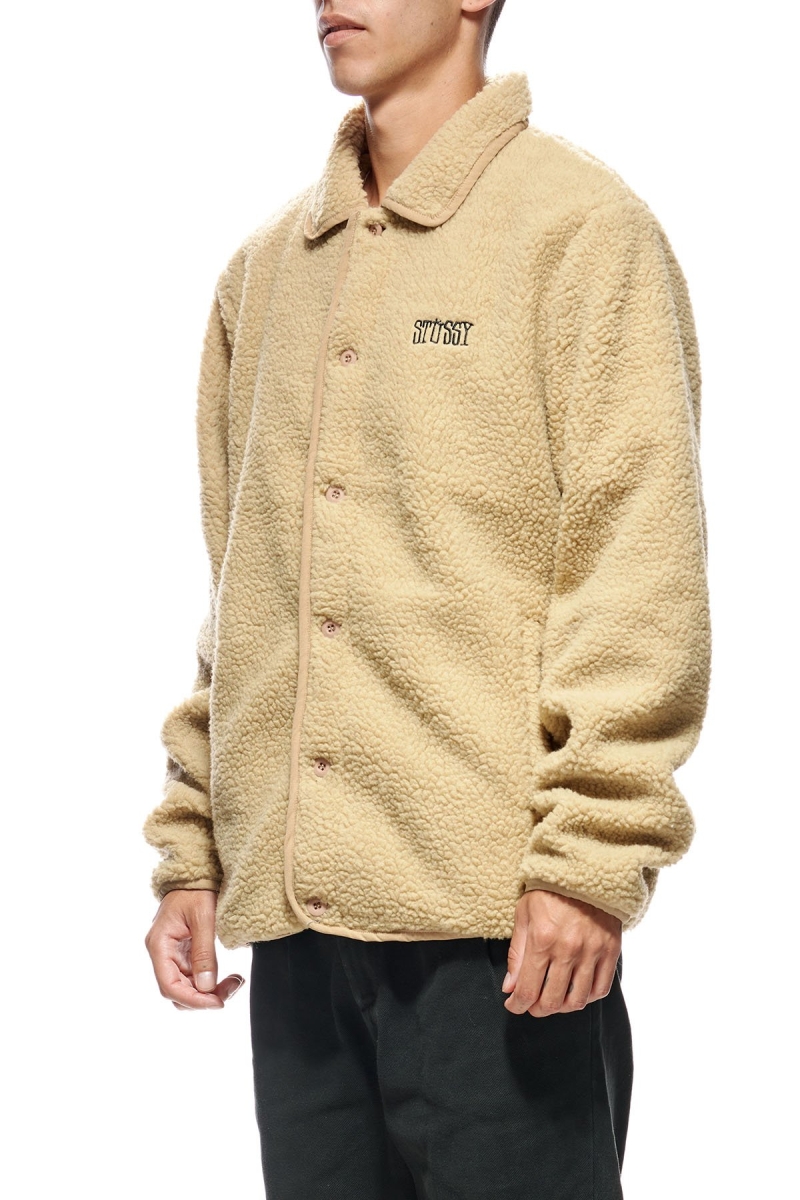 Stussy Sherpa Button Down Men's Jackets White | IL0000359