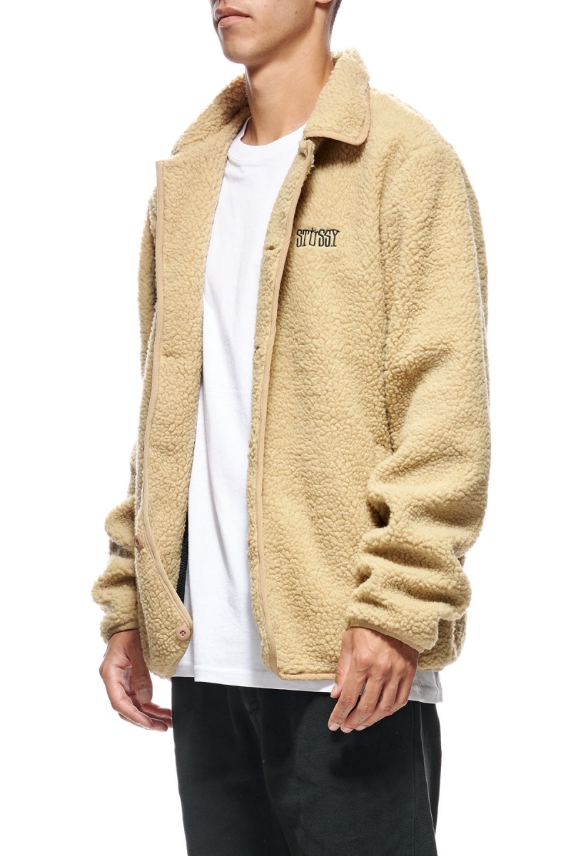 Stussy Sherpa Button Down Men's Jackets White | IL0000359