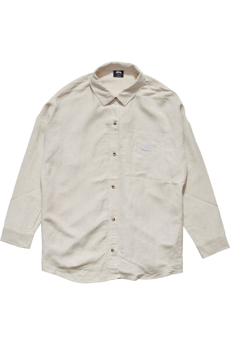 Stussy Shoreline BF Linen Shirt Women\'s Sportswear White | IL0000784