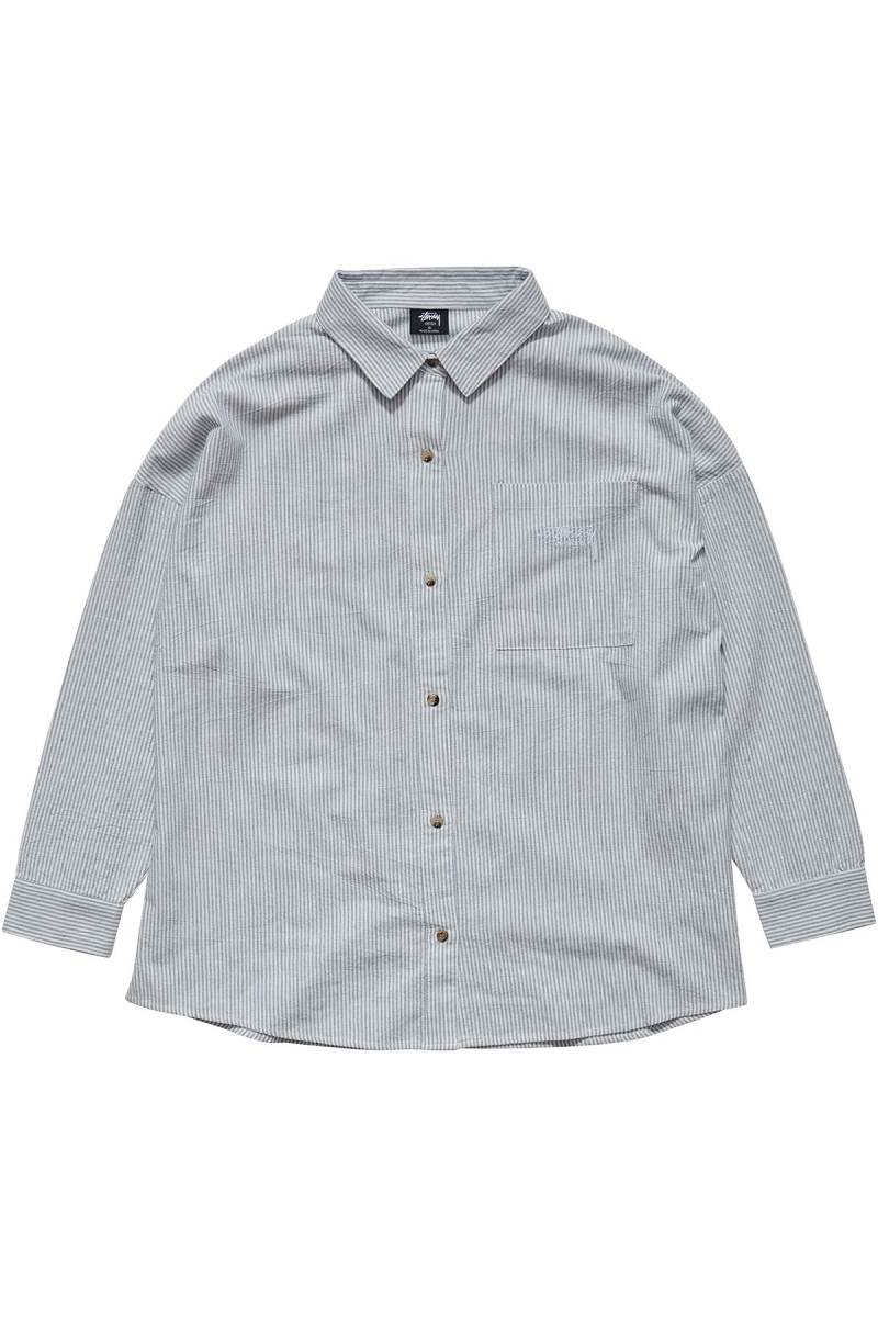 Stussy Shoreline BF Linen Shirt Women\'s Sportswear White | IL0000785