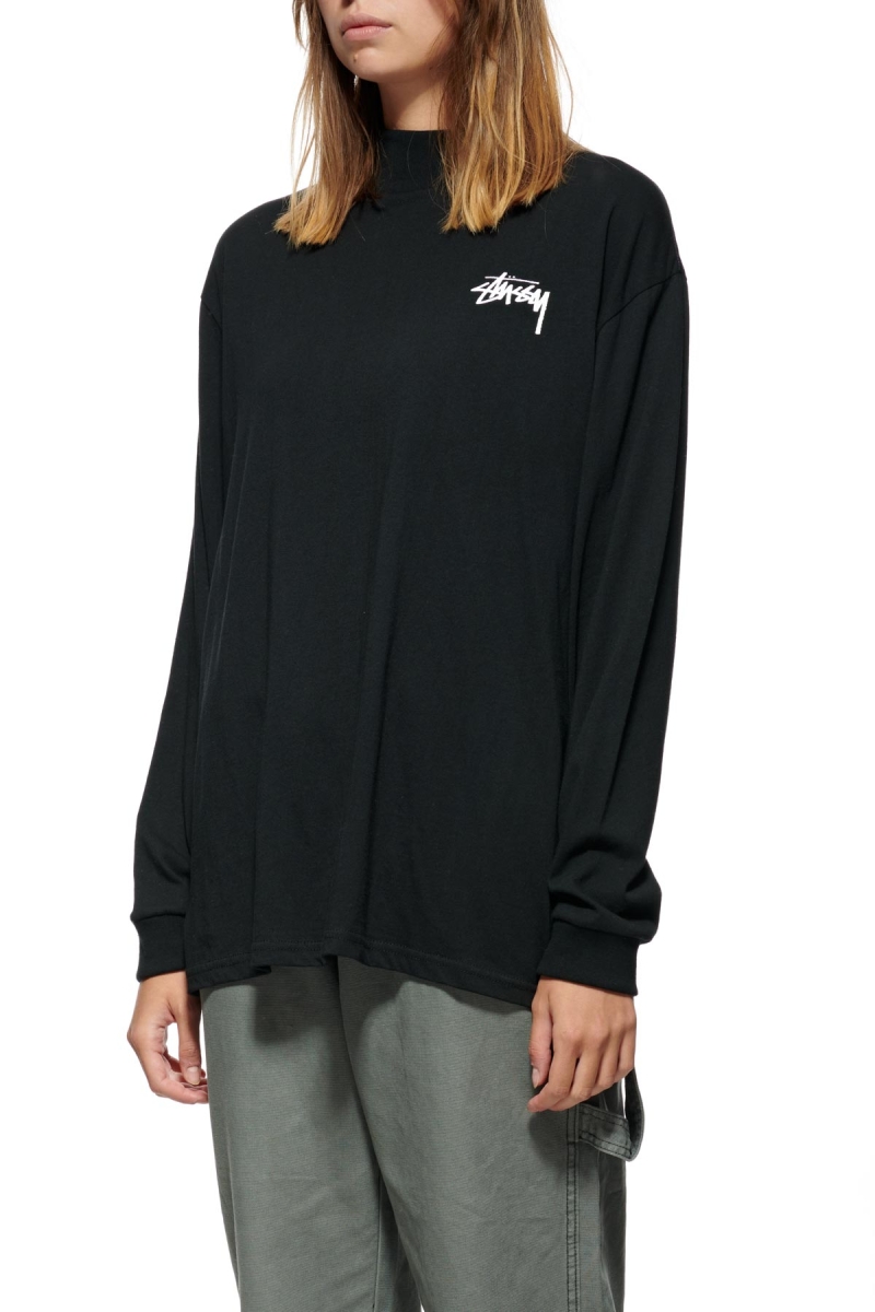 Stussy Shrooms Mock Neck LS Women's Sweatshirts Black | IL0000953