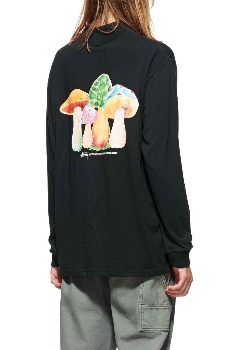 Stussy Shrooms Mock Neck LS Women's Sweatshirts Black | IL0000953