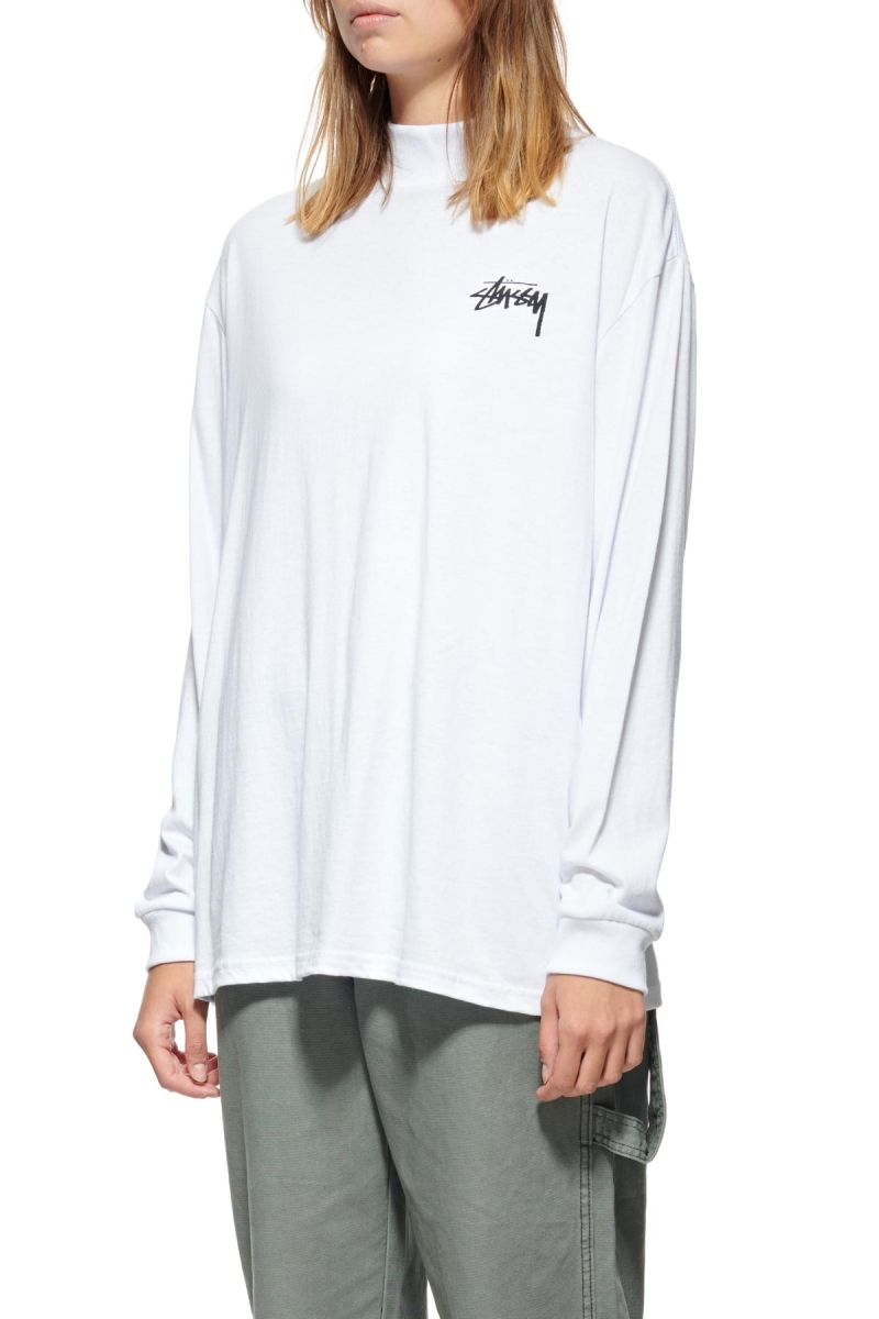 Stussy Shrooms Mock Neck LS Women's Sweatshirts White | IL0000954