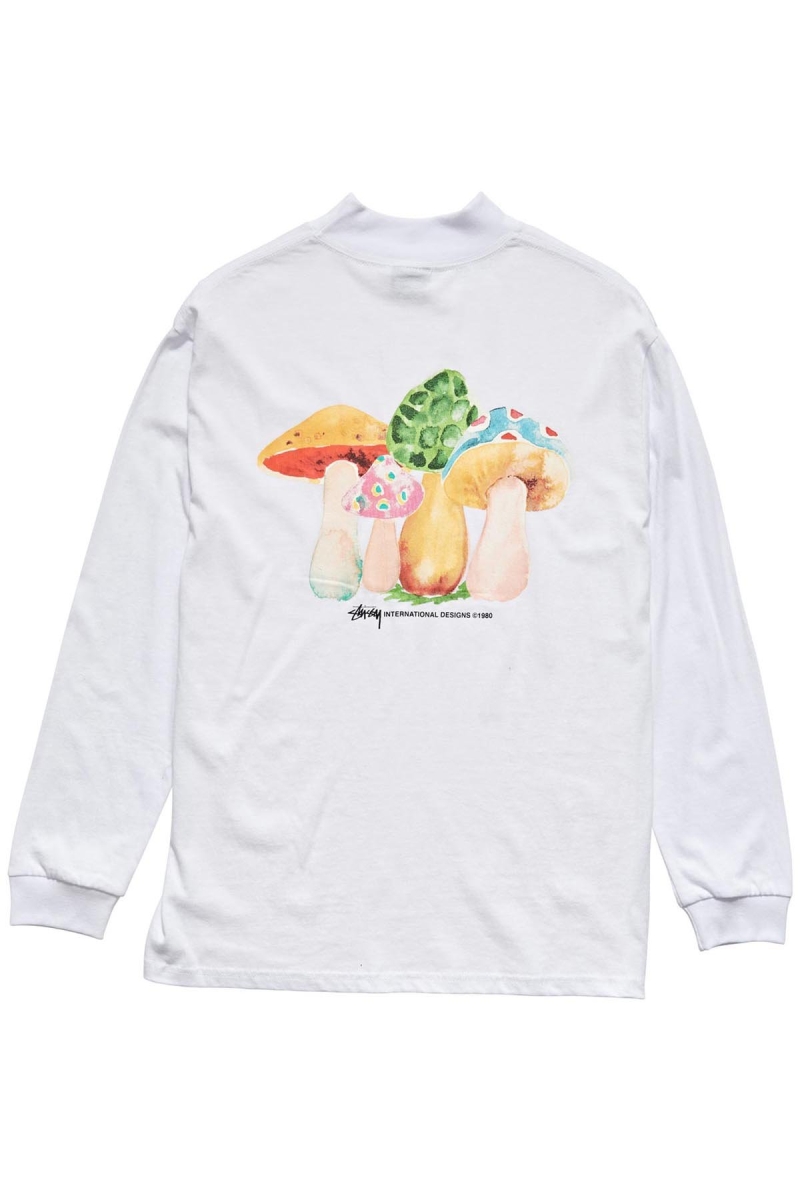 Stussy Shrooms Mock Neck LS Women\'s Sweatshirts White | IL0000954