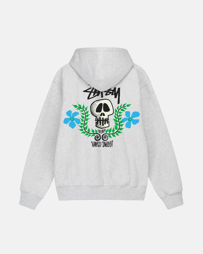 Stussy Skull Crest Zip Men's Hoodies Grey | IL0000069