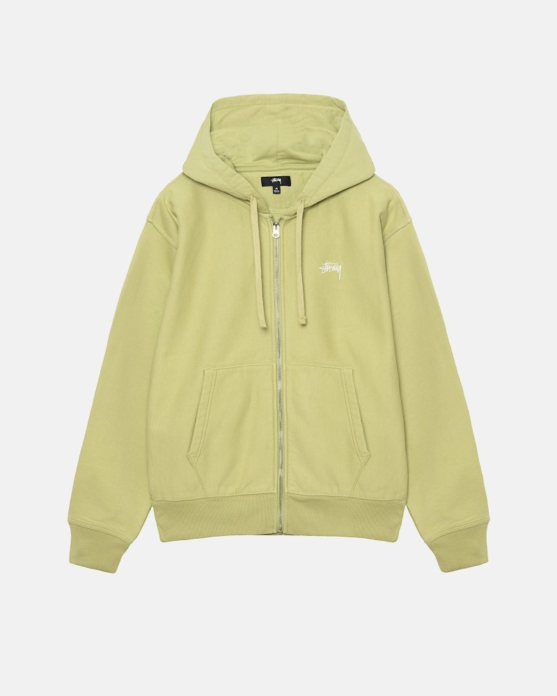 Stussy Stock Logo Zip Men\'s Hoodies Green | IL0000081