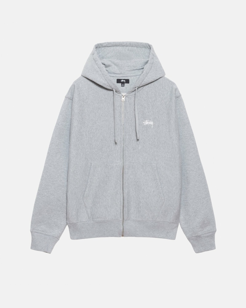 Stussy Stock Logo Zip Men\'s Hoodies Grey | IL0000084