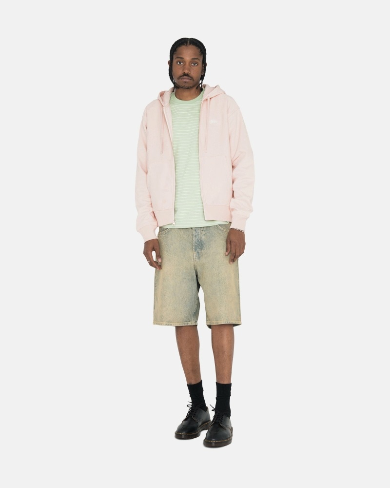 Stussy Stock Logo Zip Men's Hoodies Pink | IL0000083