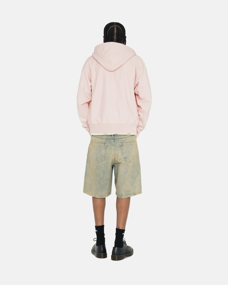 Stussy Stock Logo Zip Men's Hoodies Pink | IL0000083