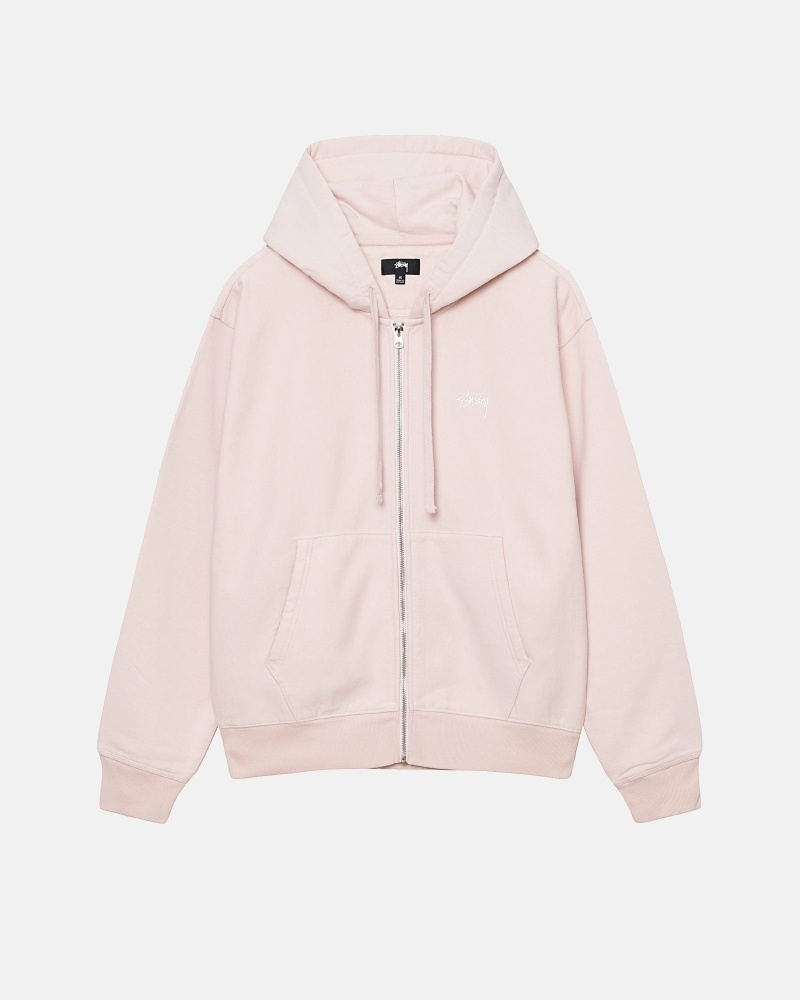 Stussy Stock Logo Zip Men\'s Hoodies Pink | IL0000083