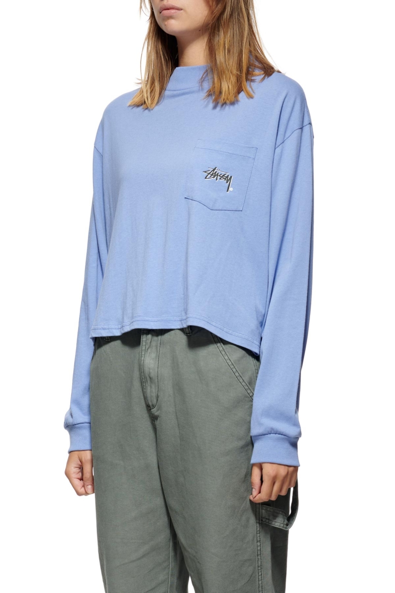 Stussy Stock Mock Neck LS Women's Sweatshirts Blue | IL0000956