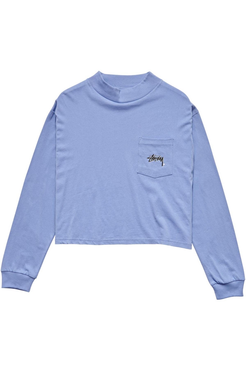 Stussy Stock Mock Neck LS Women\'s Sweatshirts Blue | IL0000956