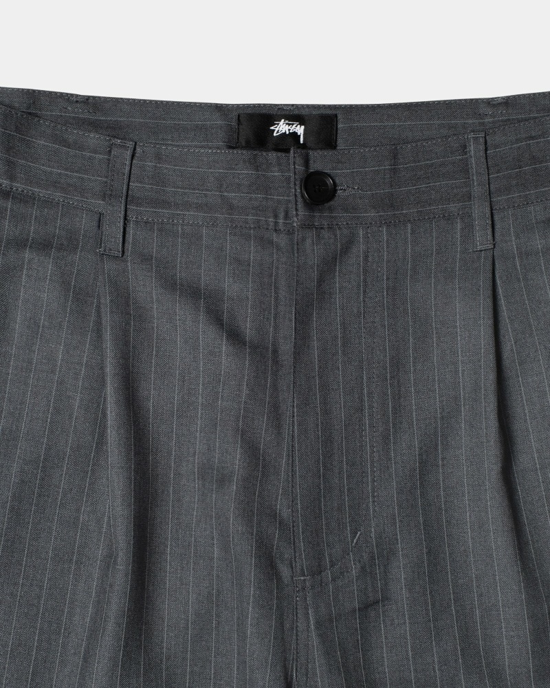 Stussy Stripe Volume Pleated Trouser Men's Pants Grey | IL0000599