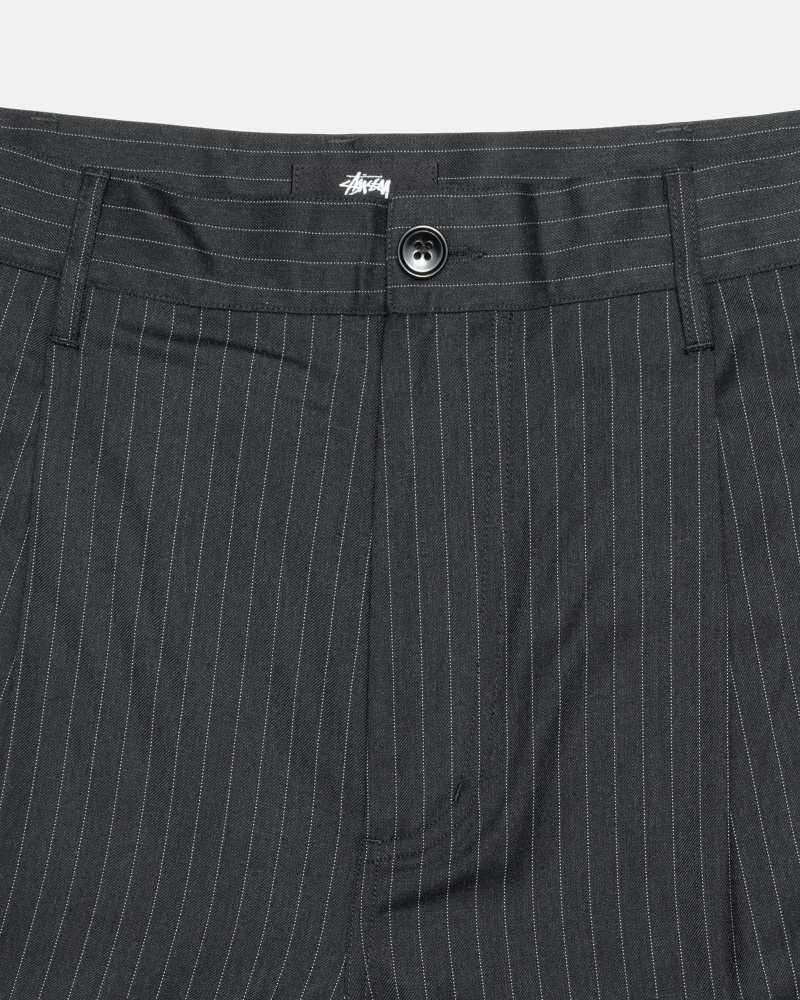 Stussy Stripe Volume Pleated Trouser Men's Pants Black | IL0000600