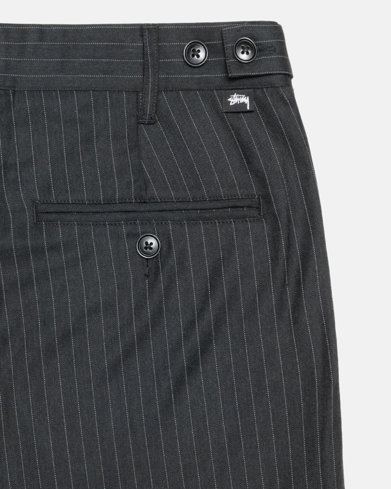 Stussy Stripe Volume Pleated Trouser Men's Pants Black | IL0000600