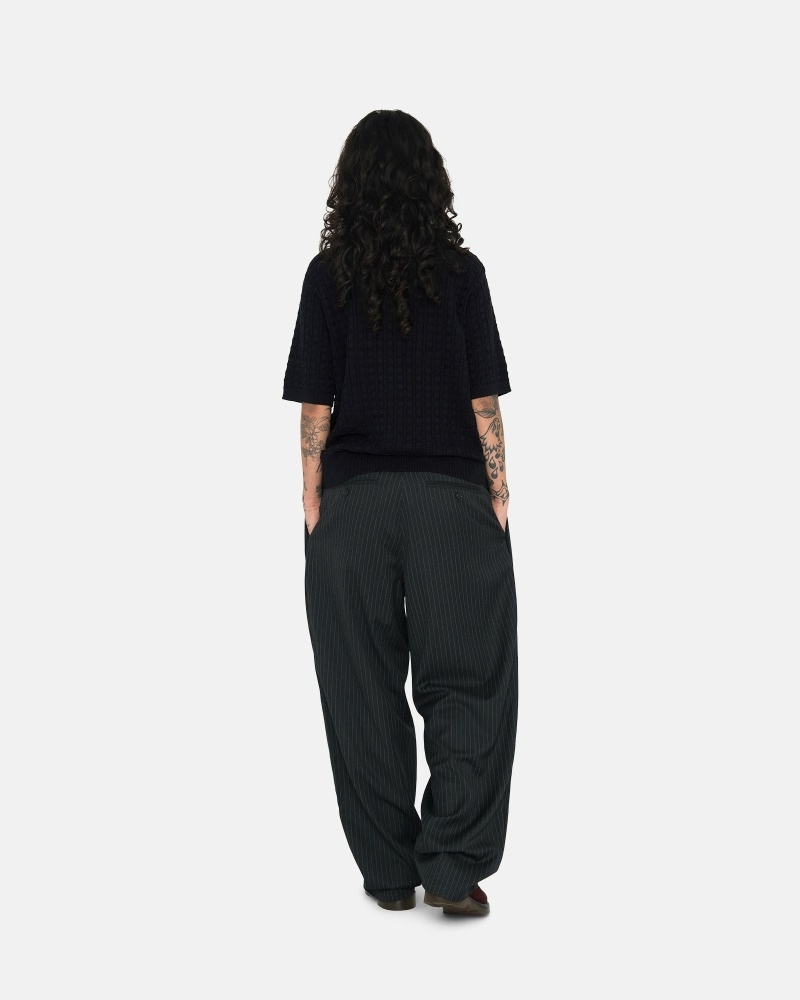 Stussy Stripe Volume Pleated Trouser Men's Pants Black | IL0000600