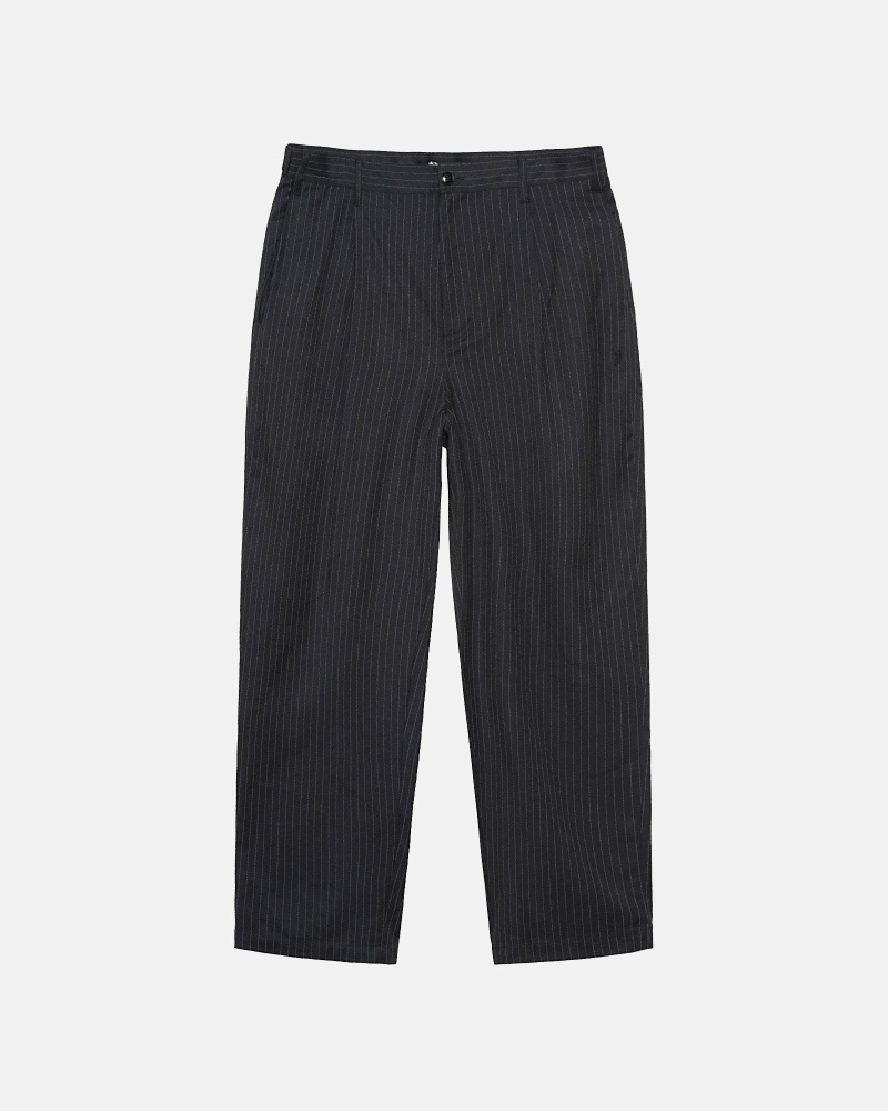 Stussy Stripe Volume Pleated Trouser Men\'s Pants Black | IL0000600