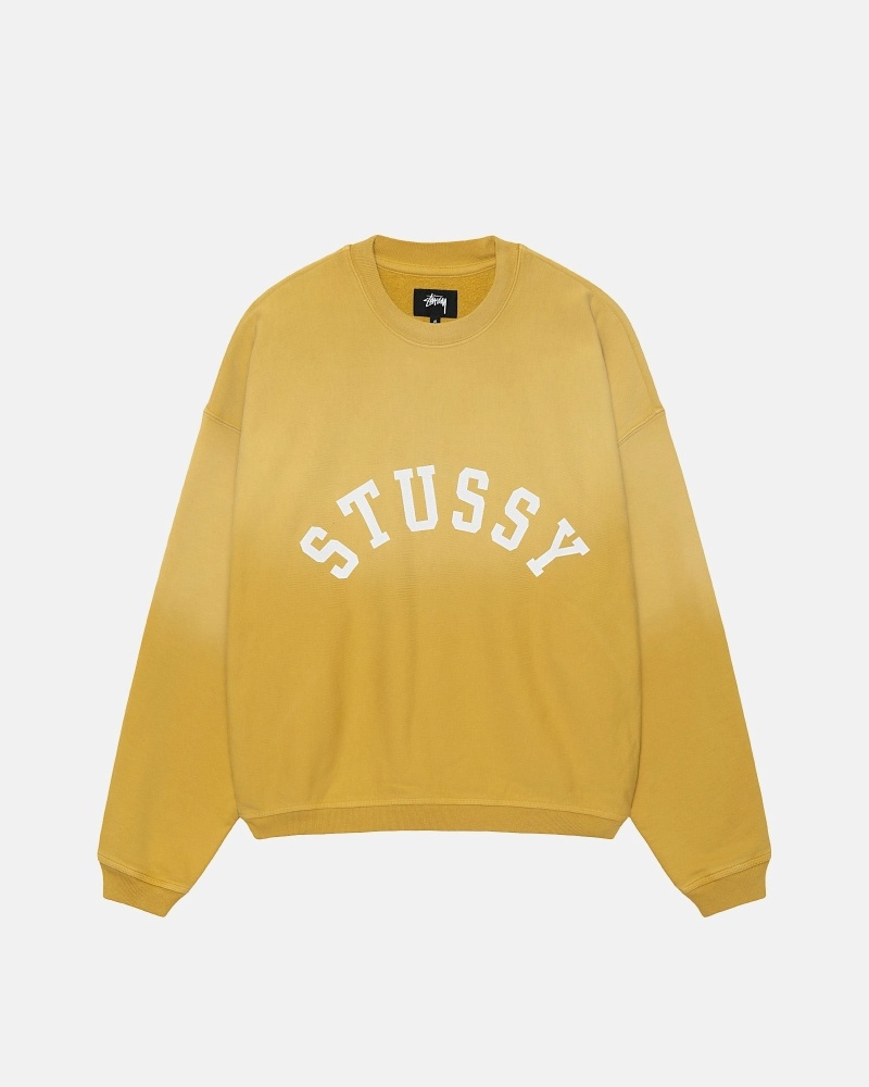 Stussy Sun Faded Oversized Crew Men\'s Hoodies Yellow | IL0000085