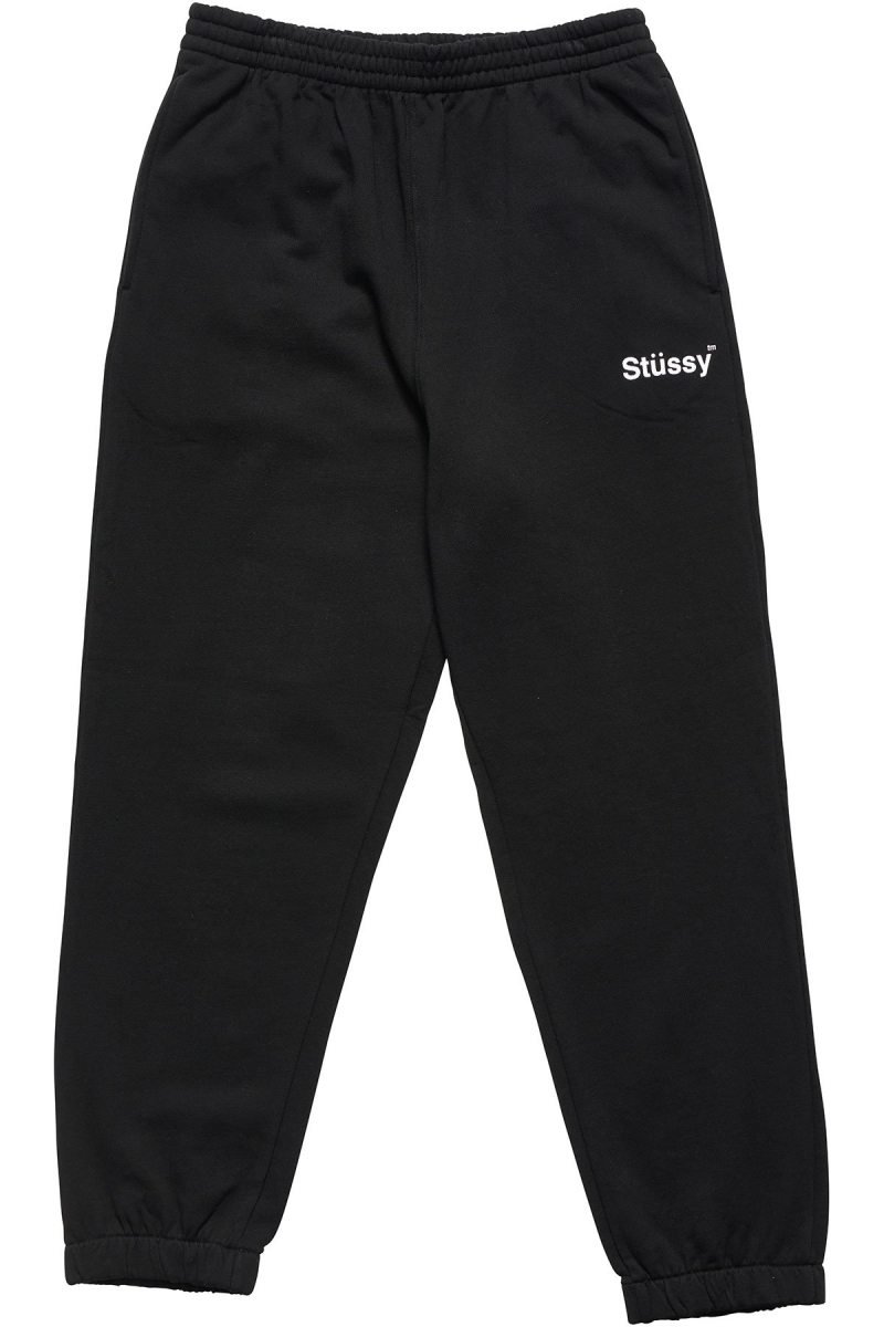 Stussy Text Fleece Men\'s Track Pants Black | IL0001005