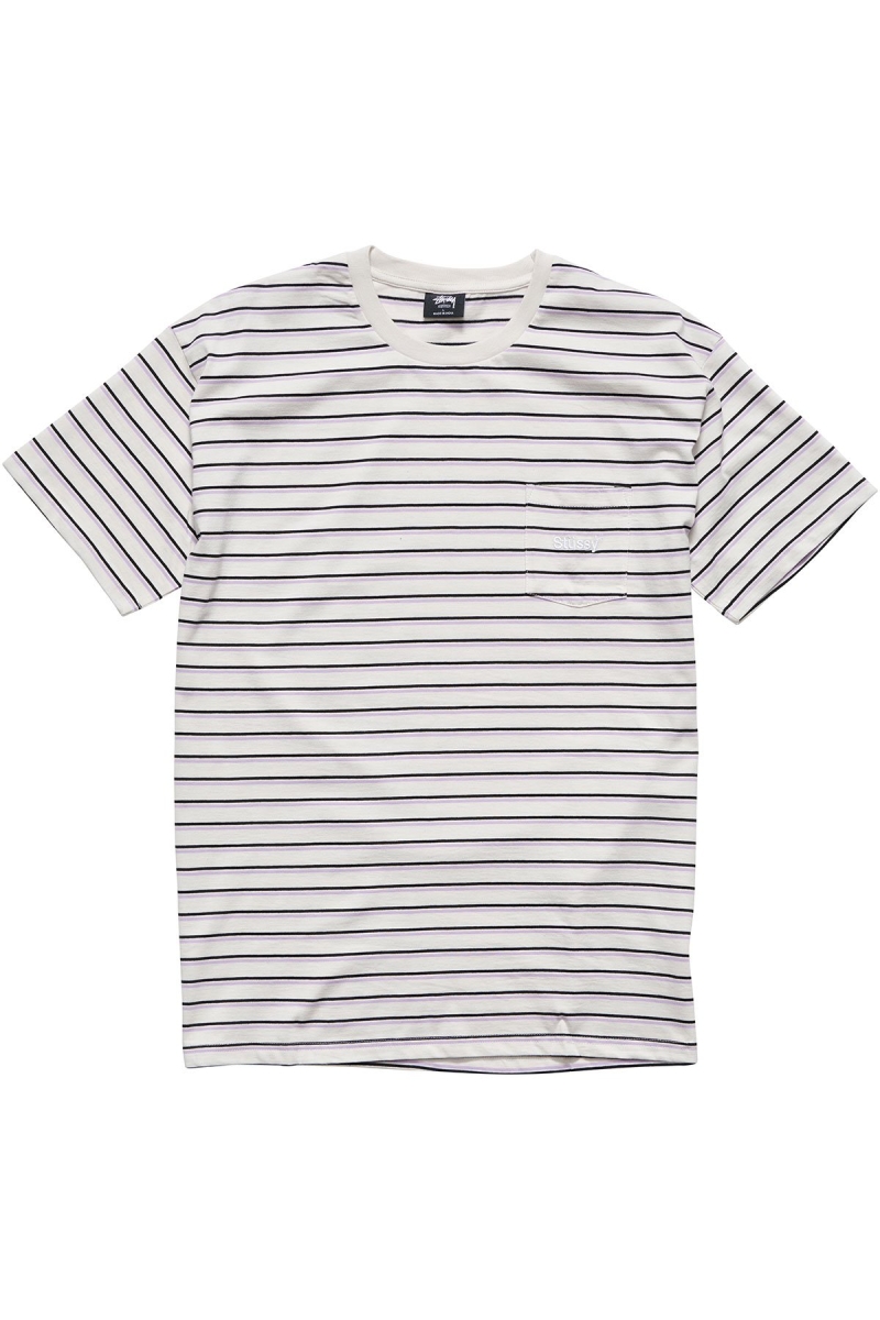 Stussy Text Pocket Stripe Men\'s T Shirts White | IL0000277