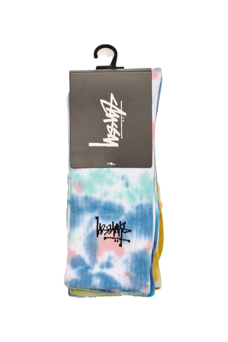 Stussy Tie Dye (3 Pack) Women's Socks White | IL0000745