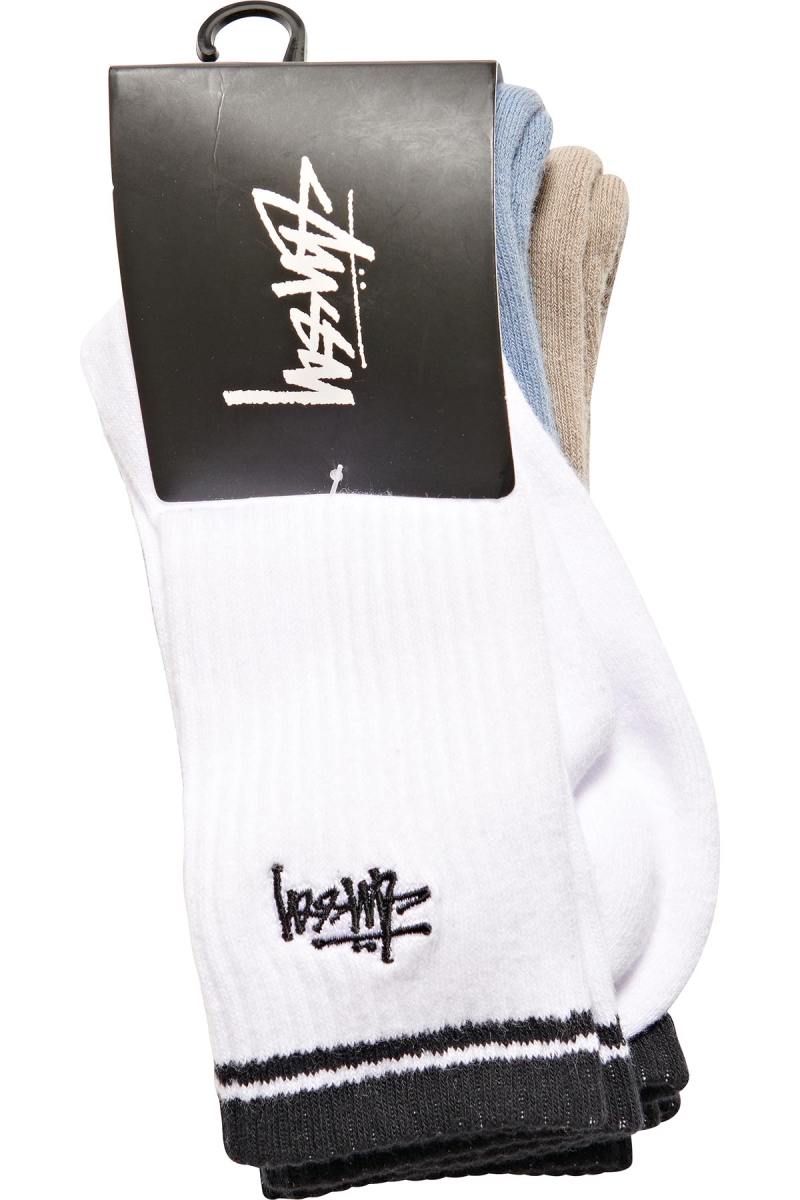 Stussy Top Stripe Graffiti (3 Pack) Men's Socks Orange | IL0000747