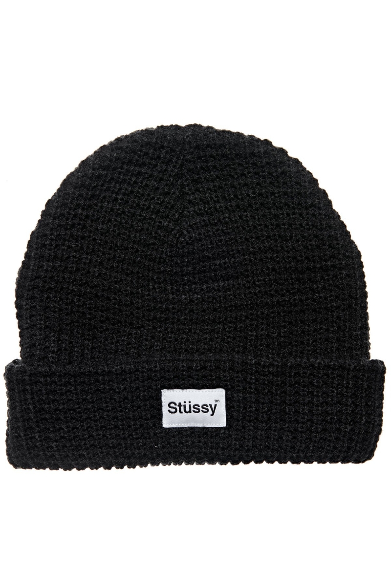 Stussy Trademark Waffle Beanie Men\'s Hats Black | IL0000503