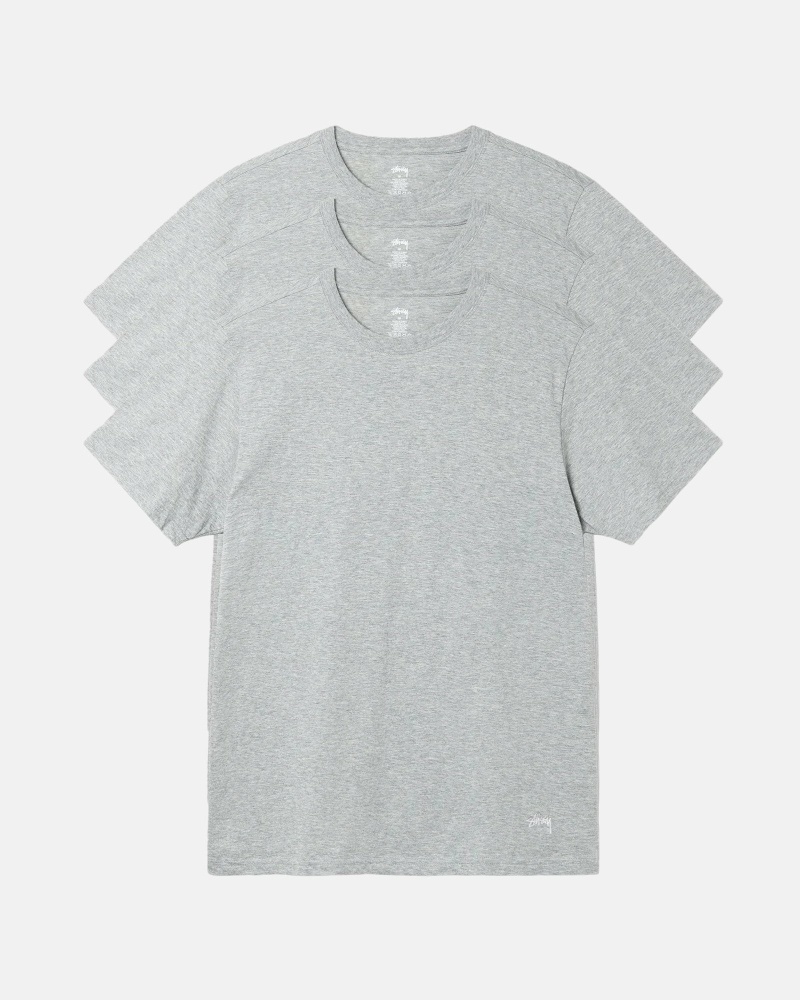 Stussy Undershirt - 3 Pack Men\'s T Shirts Grey | IL0000281