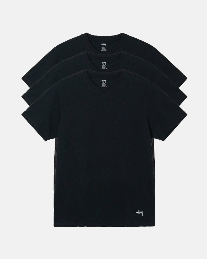 Stussy Undershirt - 3 Pack Men\'s T Shirts Black | IL0000282