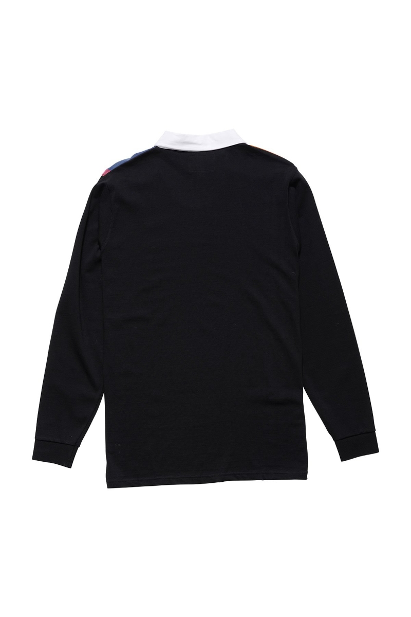 Stussy Vert Stripe LS Rugby Men's Sweatshirts Black | IL0000960