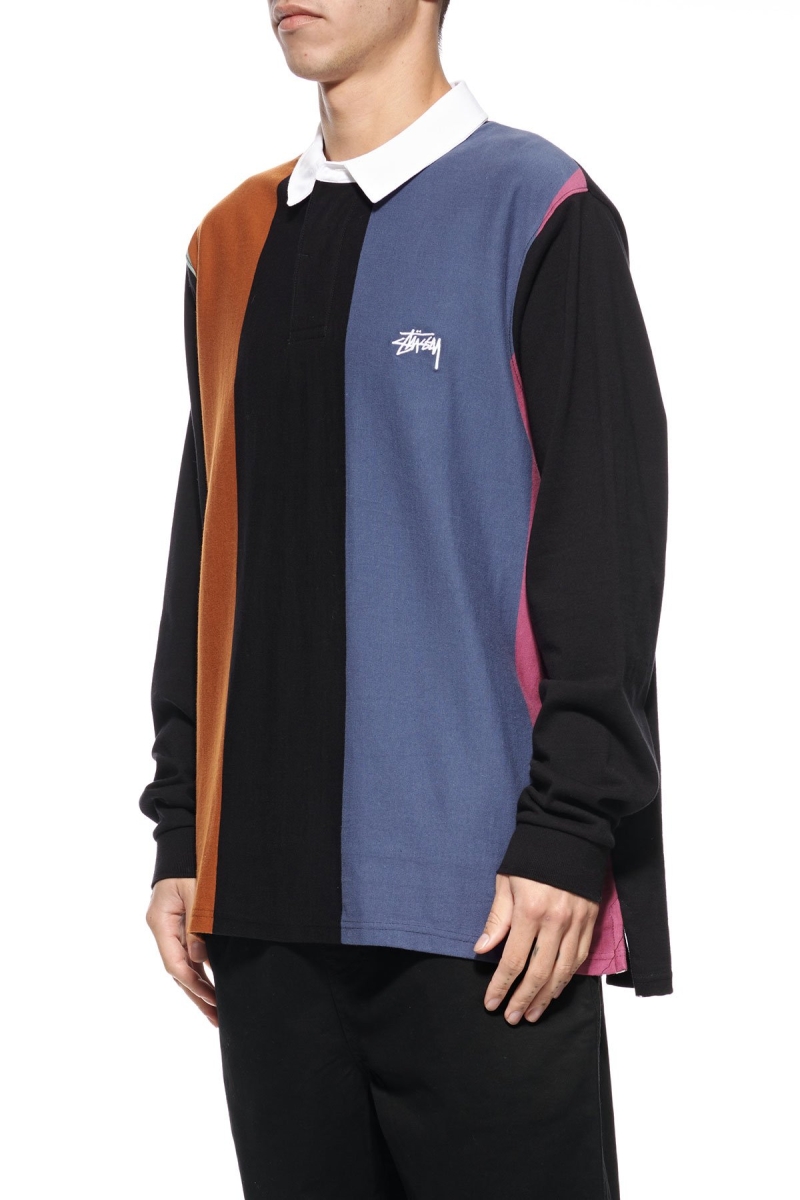 Stussy Vert Stripe LS Rugby Men's Sweatshirts Black | IL0000960