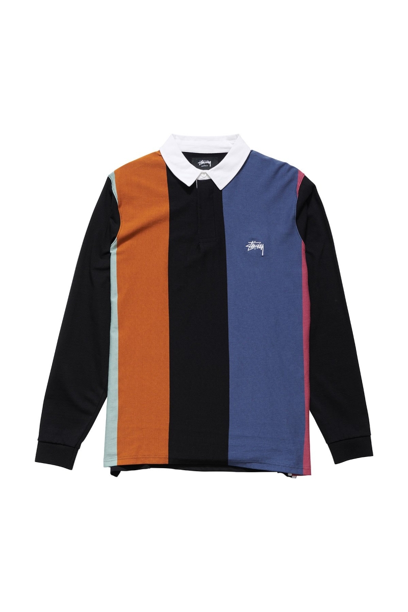 Stussy Vert Stripe LS Rugby Men\'s Sweatshirts Black | IL0000960