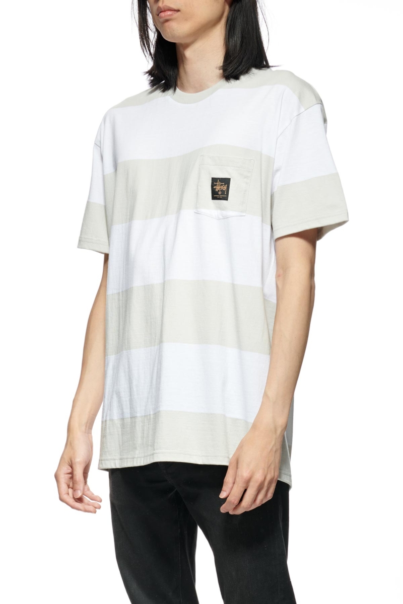 Stussy View Stripe SS Pocket Men's T Shirts White | IL0000284