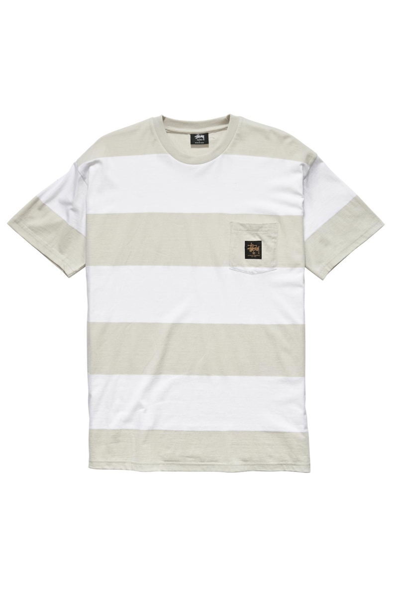 Stussy View Stripe SS Pocket Men\'s T Shirts White | IL0000284