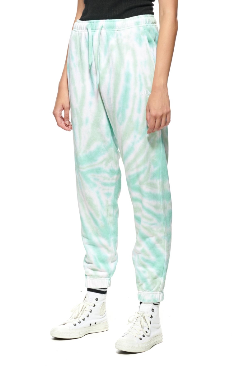 Stussy Warped Tie Dye Trackpant Women's Track Pants Green | IL0001011