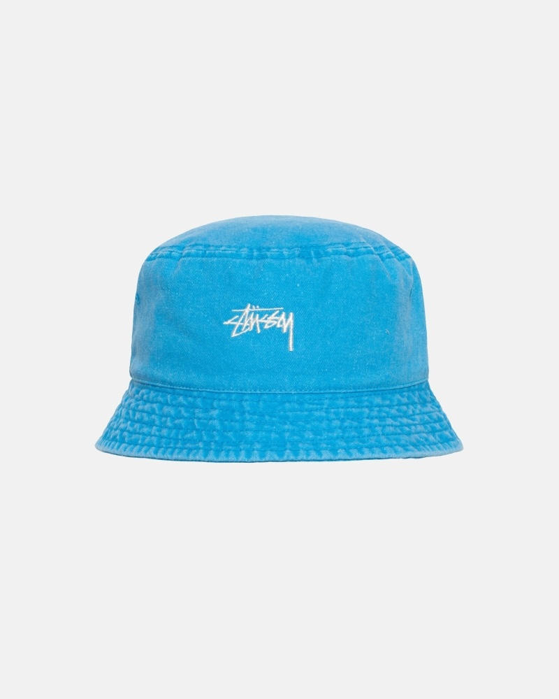 Stussy Washed Stock Men\'s Bucket Hats Blue | IL0000510