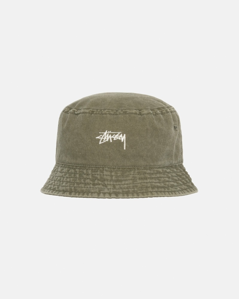 Stussy Washed Stock Men\'s Bucket Hats Olive | IL0000509