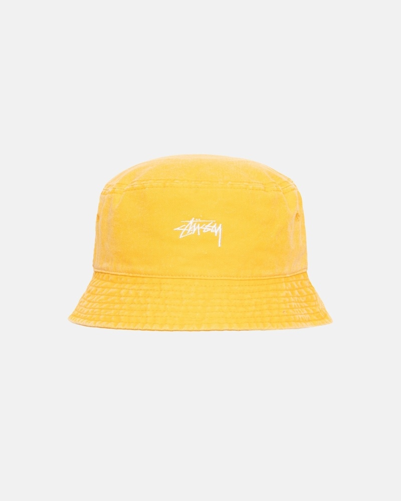 Stussy Washed Stock Men\'s Bucket Hats Yellow | IL0000508