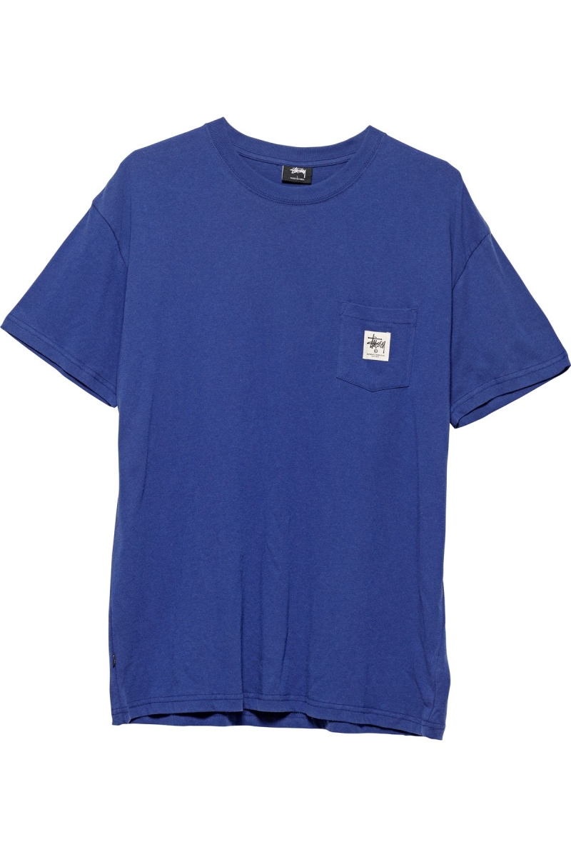 Stussy Work Label Pocket Men\'s T Shirts Navy | IL0000285