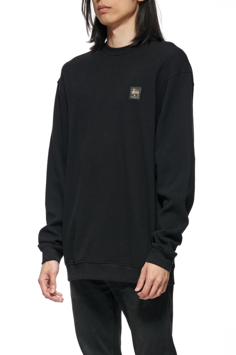 Stussy Workwear Waffle Crew Men's Sweaters Black | IL0000863