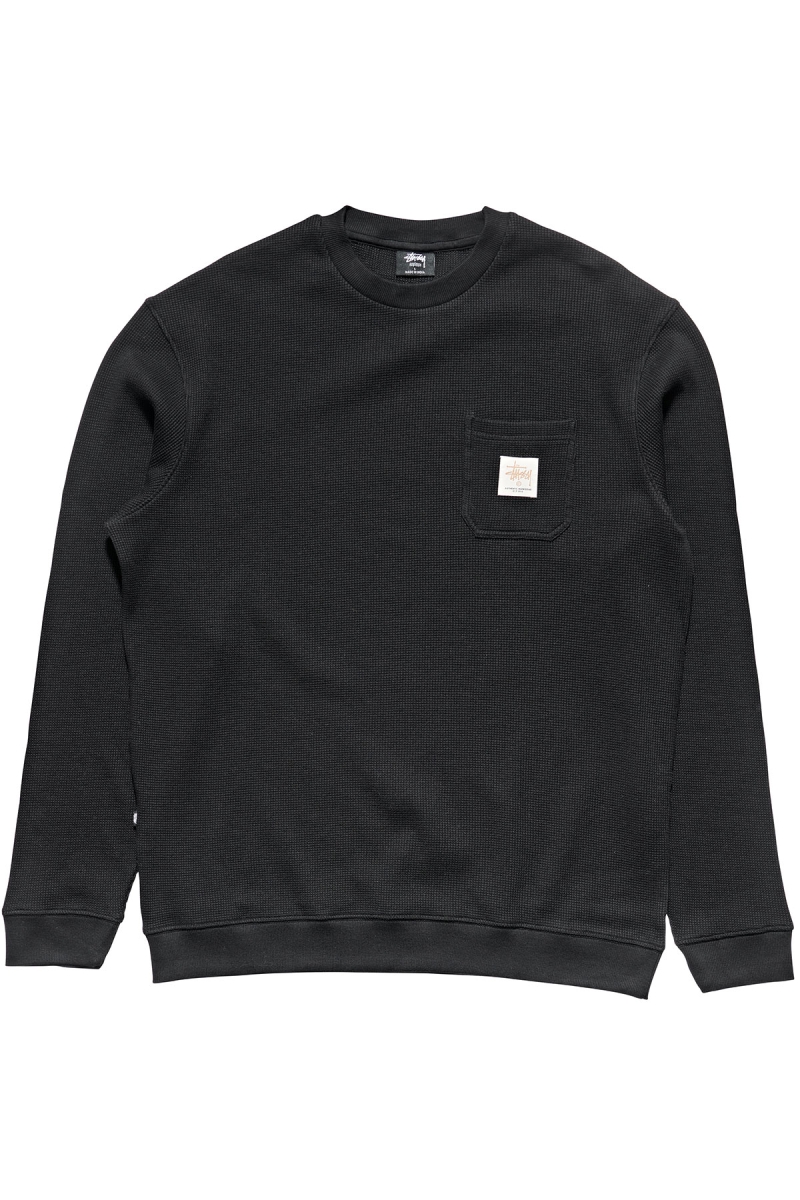 Stussy Workwear Waffle Crew Men\'s Sweaters Black | IL0000864