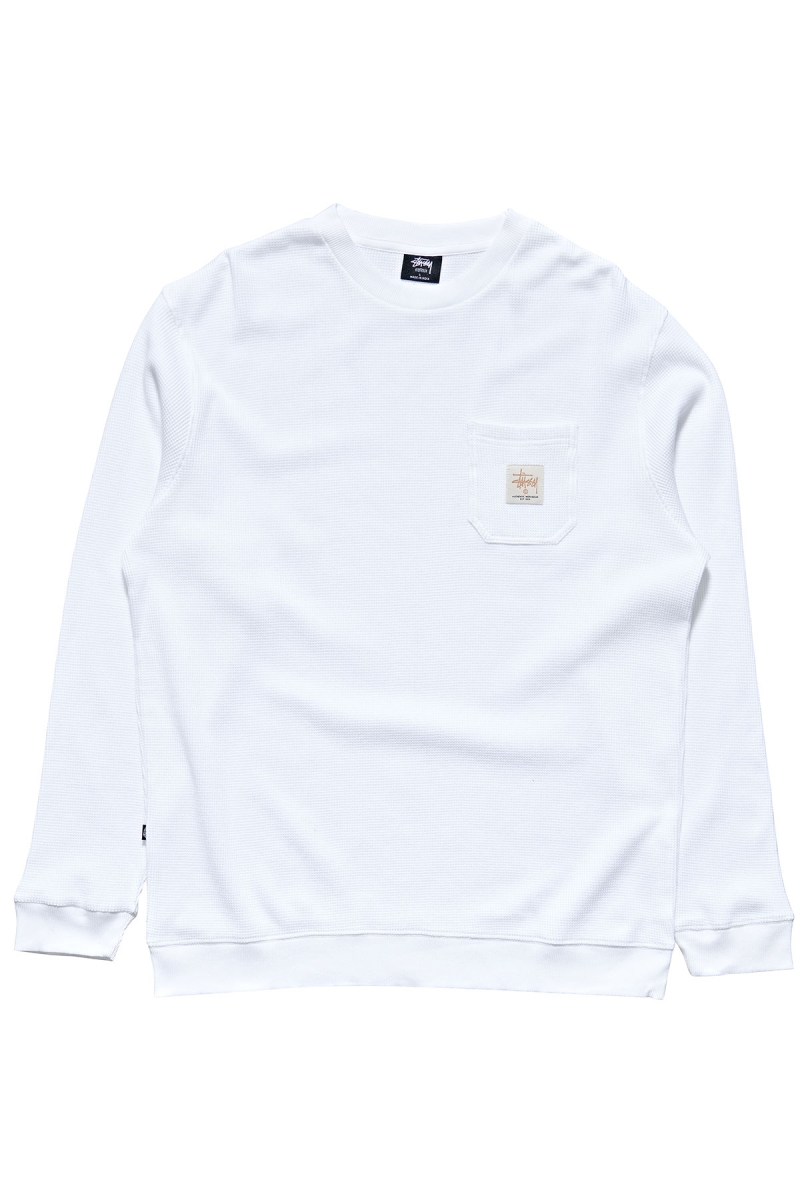 Stussy Workwear Waffle Crew Men\'s Sweaters White | IL0000867