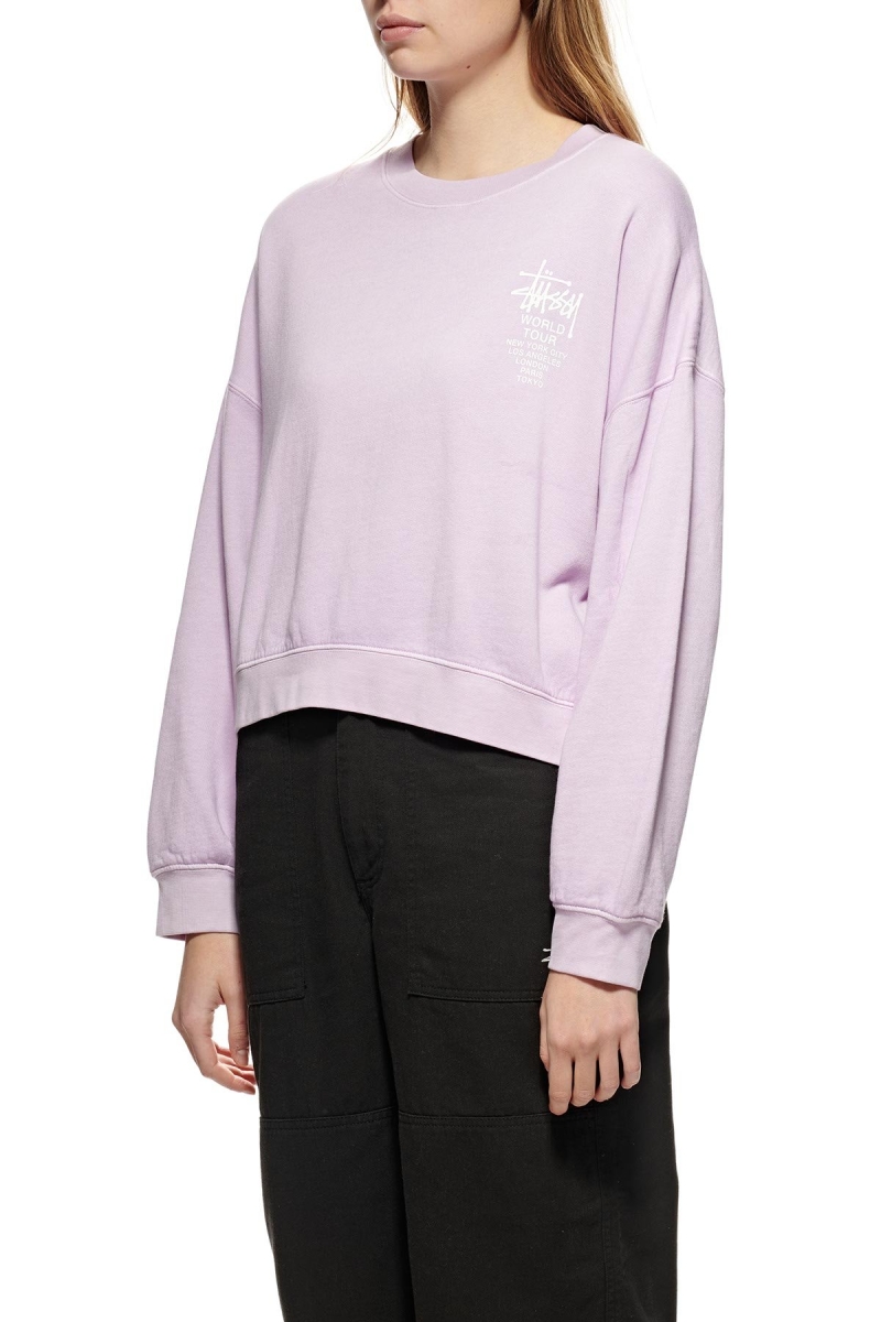 Stussy World Tour Pigment Crew Women's Sweaters Pink | IL0000870