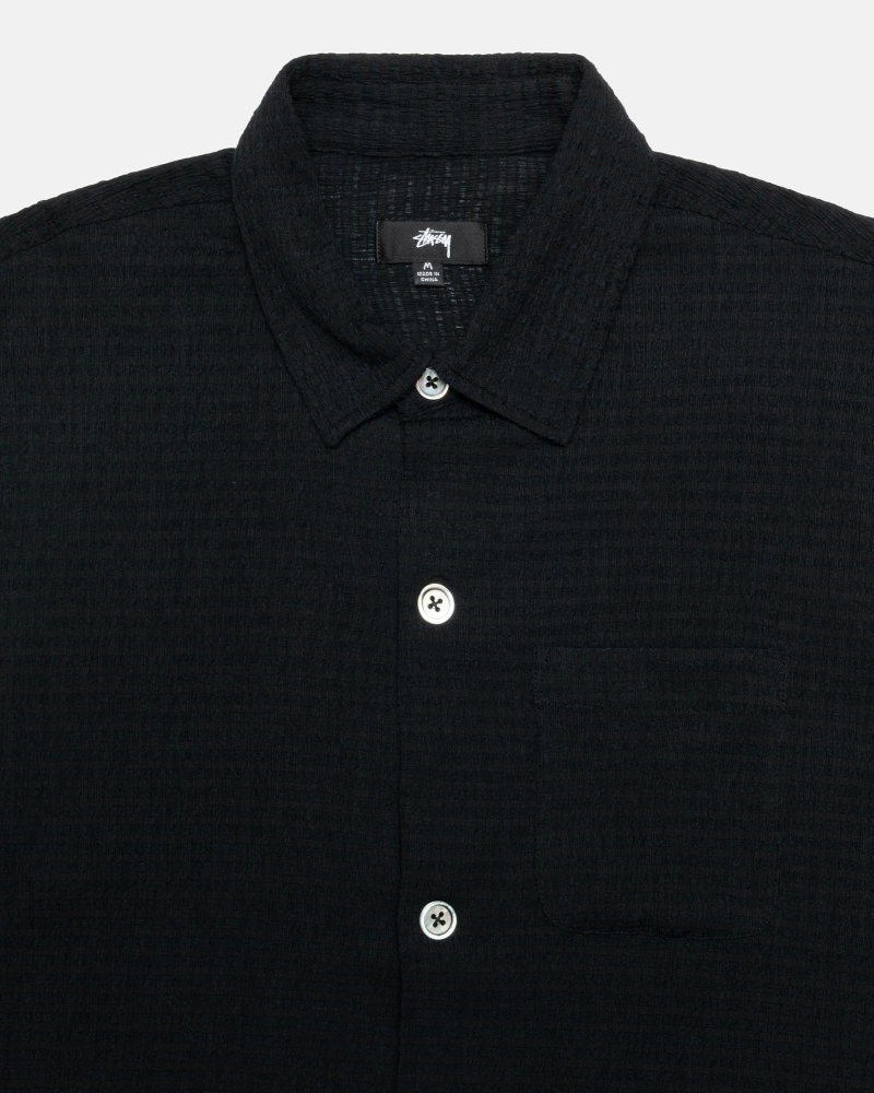 Stussy Wrinkly Gingham Ss Men's Shirts Black | IL0000334