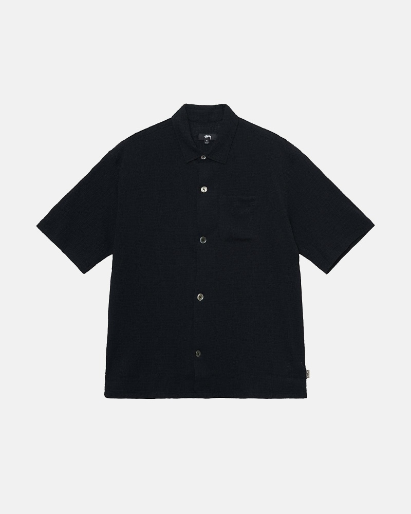 Stussy Wrinkly Gingham Ss Men\'s Shirts Black | IL0000334