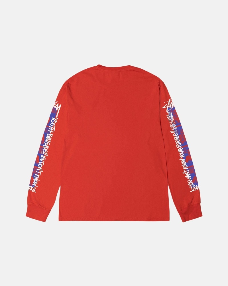 Stussy Youth Brigade Pigment Dyed Ls Men's T Shirts Red | IL0000287