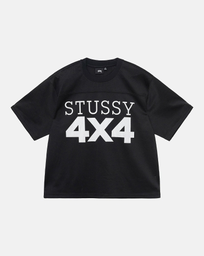 Stussy 4X4 Mesh Football Jersey Men's T Shirts Black | IL0000091