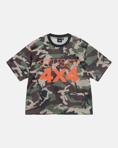 Stussy 4X4 Mesh Football Jersey Men's T Shirts Camo | IL0000092