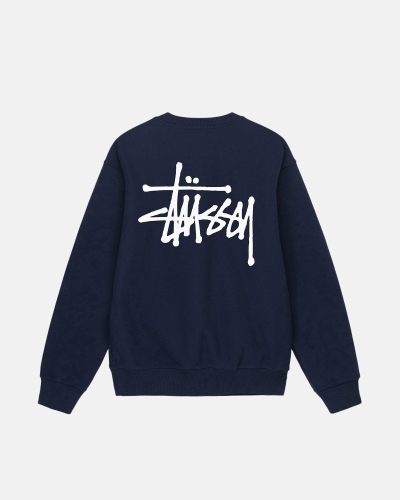 Stussy Basic Crew Men's Hoodies Navy | IL0000008