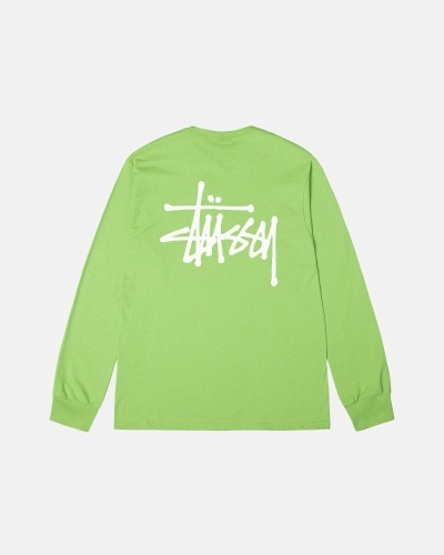 Stussy Basic Ls Men's T Shirts Green | IL0000098